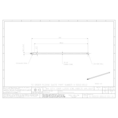 Kulka rubinowa M4, trzon z włókna węglowego, śr. 6 mm, dł. 200 mm, efektywna długość robocza 188,5 mm