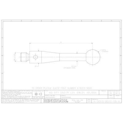 Kulka z tlenku cyrkonu M3, trzon ze stali nierdzewnej, śr. 5 mm, dł. 21 mm, efektywna długość robocza 21 mm