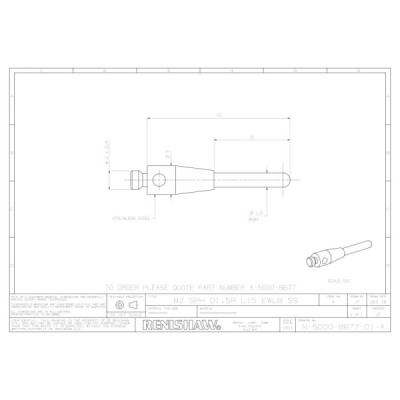 Walec z rubinową końcówką sferyczną M2, trzon ze stali nierdzewnej, śr. 1,5 mm, dł. 15 mm