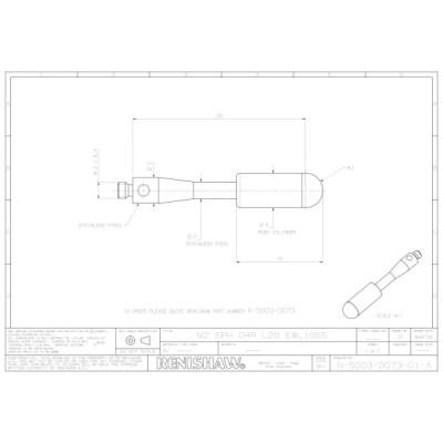 Walec z rubinową końcówką sferyczną M2, trzon ze stali nierdzewnej, śr. 4 mm, dł. 22 mm
