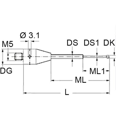 Kulka rubinowa M5 o śr. 3 mm, trzon z węglika wolframu, dł. 25 mm, długość pomiarowa 15 mm, do zastosowań Zeiss Kulka rubinowa M5 o śr. 3 mm, trzon z węglika wolframu, dł. 25 mm, długość pomiarowa 15 mm, do zastosowań Zeiss