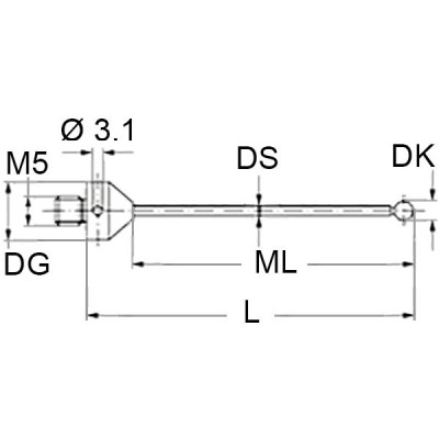 Kulka rubinowa M5 o śr. 1 mm, trzon z węglika wolframu, dł. 22,5 mm, ef. dł. robocza 13,5 mm, długi gwint, do zastosowań Zeiss Kulka rubinowa M5 o śr. 1 mm, trzon z węglika wolframu, dł. 22,5 mm, ef. dł. robocza 13,5 mm, długi gwint, do zastosowań Zeiss