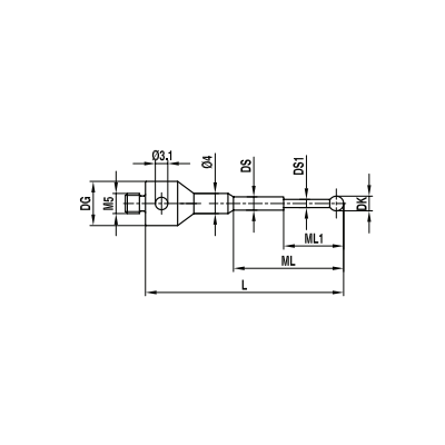 Kulka rubinowa M5 o śr. 0,2 mm, trzon z węglika wolframu, dł. 32 mm, długość pomiarowa 2,3 mm, do zastosowań Zeiss