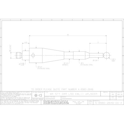 Trzpień prosty Renishaw dla Blum 143414 (M4/L50/D4/ML11) SKU: A-6560-2649