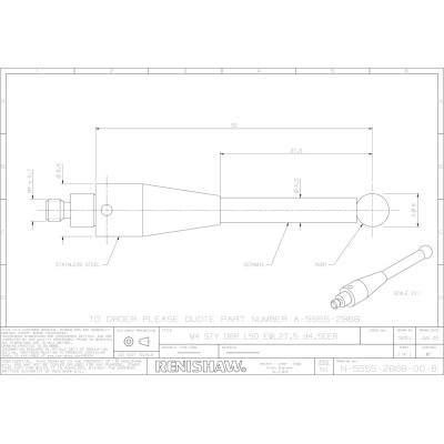 Trzpień prosty Renishaw dla Blum 143416 (M4/L50/D6/ML27,5) SKU: A-5555-2868