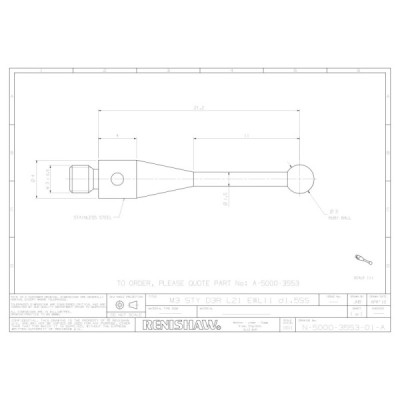 Kulka rubinowa M3, trzon ze stali nierdzewnej, śr. 3 mm, dł. 21 mm, efektywna długość robocza 14,7 mm