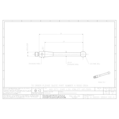 Kulka rubinowa M3, trzon ze stali nierdzewnej, śr. 4 mm, dł. 31 mm, efektywna długość robocza 27 mm