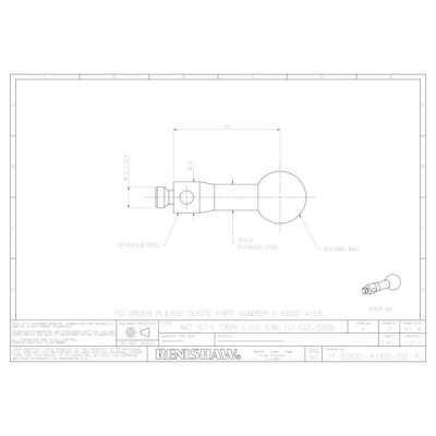 Kulka rubinowa M2, trzon ze stali nierdzewnej, śr. 5 mm, dł. 10 mm, efektywna długość robocza 10 mm