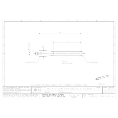 Kulka rubinowa M4, trzon ze stali nierdzewnej, śr. 5 mm, dł. 50 mm, efektywna długość robocza 33,5 mm