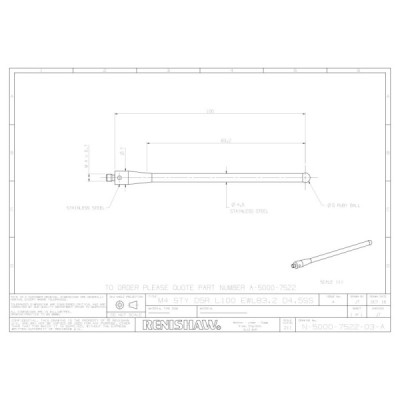 Kulka rubinowa M4, trzon ze stali nierdzewnej, śr. 5 mm, dł. 100 mm, efektywna długość robocza 83,2 mm