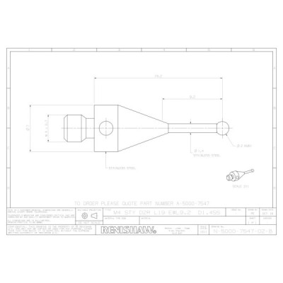 Kulka rubinowa M4, trzon ze stali nierdzewnej, śr. 2 mm, dł. 19 mm, efektywna długość robocza 9,2 mm