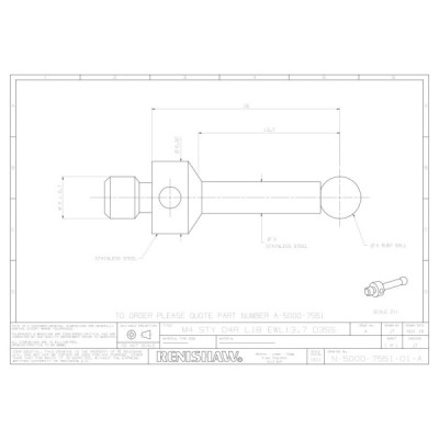 Kulka rubinowa M4, trzon ze stali nierdzewnej, śr. 4 mm, dł. 18 mm, efektywna długość robocza 13,7 mm