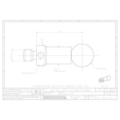 Kulka rubinowa M4, trzon ze stali nierdzewnej, śr. 8 mm, dł. 16 mm, efektywna długość robocza 16 mm