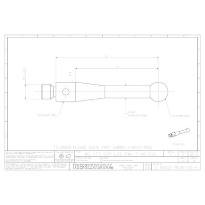 Kulka rubinowa M3, trzon ze stali nierdzewnej, śr. 4 mm, dł. 21 mm, efektywna długość robocza 17,2 mm