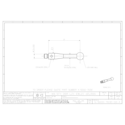 Kulka rubinowa M3, trzon ze stali nierdzewnej, śr. 5 mm, dł. 21 mm, efektywna długość robocza 21 mm