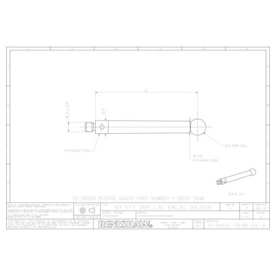Kulka rubinowa M3, trzon ze stali nierdzewnej, śr. 5 mm, dł. 31,1 mm, efektywna długość robocza 31,1 mm