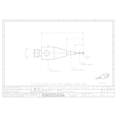 Kulka rubinowa M2, trzon z węglika wolframu, śr. 0,3 mm, dł. 10 mm, efektywna długość robocza 2 mm