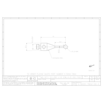 Kulka rubinowa M2, trzon ze stali nierdzewnej, śr. 1,5 mm, dł. 10 mm, efektywna długość robocza 4,5 mm