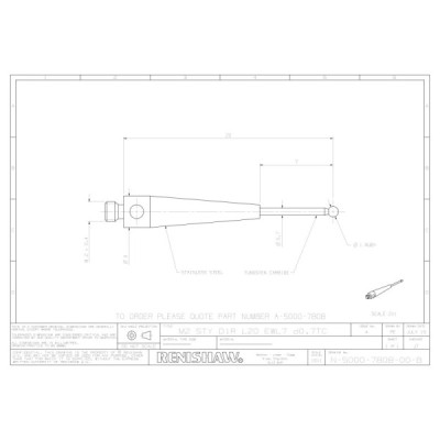 Kulka rubinowa M2, trzon z węglika wolframu, śr. 1 mm, dł. 20 mm, efektywna długość robocza 7 mm