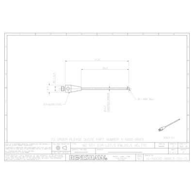 Kulka rubinowa M2, trzon z węglika wolframu, śr. 1 mm, dł. 27,5 mm, efektywna długość robocza 20,5 mm