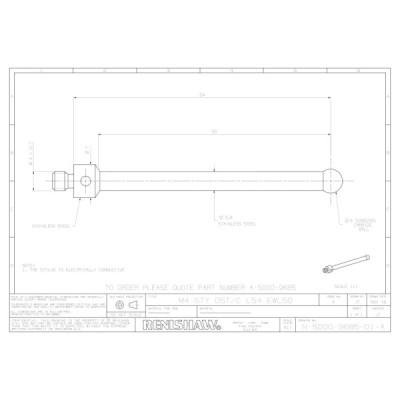 Kulka z węglika wolframu M4, trzon ze stali nierdzewnej, śr. 5 mm, dł. 54 mm, efektywna długość robocza 50 mm