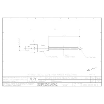 Kulka rubinowa M2, trzon z węglika wolframu, śr. 1 mm, dł. 20 mm, efektywna długość robocza 12,5 mm