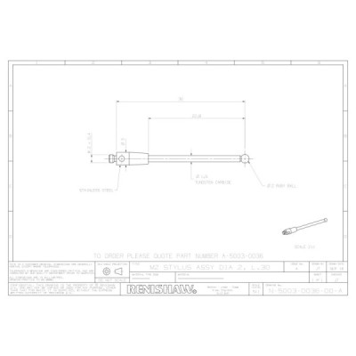 Kulka rubinowa M2, trzon z węglika wolframu, śr. 2 mm, dł. 30 mm, efektywna długość robocza 22,5 mm