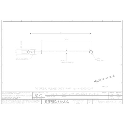 Kulka rubinowa M2, trzon z węglika wolframu, śr. 2 mm, dł. 40 mm, efektywna długość robocza 32,5 mm