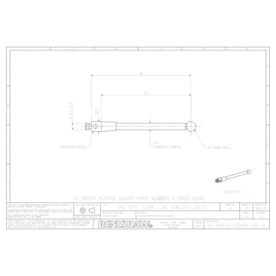 Kulka rubinowa M2, trzon z węglika wolframu, śr. 3 mm, dł. 30 mm, efektywna długość robocza 27 mm