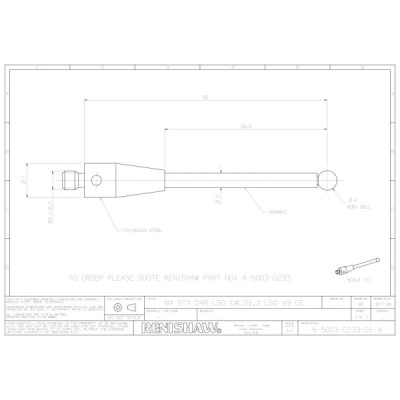 Kulka rubinowa M4, trzon ceramiczny, śr. 4 mm, dł. 50 mm, efektywna długość robocza 33,5 mm