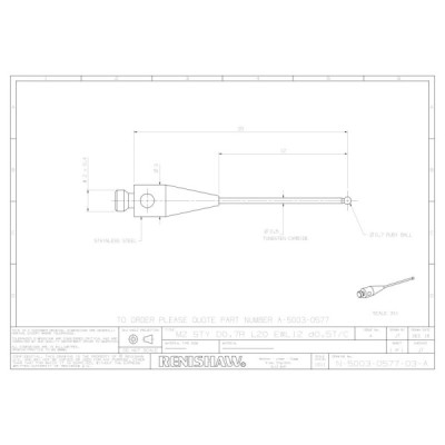 Kulka rubinowa M2, trzon z węglika wolframu, śr. 0,7 mm, dł. 20 mm, efektywna długość robocza 12 mm