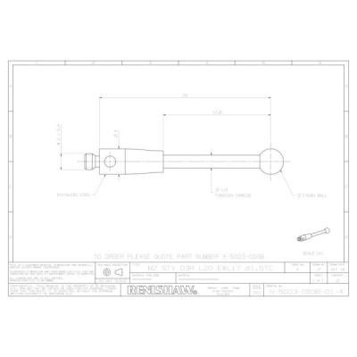 Kulka rubinowa M2, trzon z węglika wolframu, śr. 3 mm, dł. 20 mm, efektywna długość robocza 17 mm