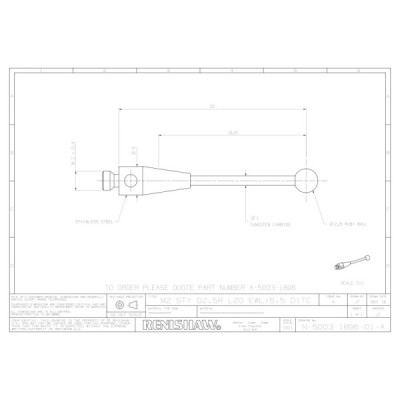 Kulka rubinowa M2, trzon z węglika wolframu, śr. 2,5 mm, dł. 20 mm, efektywna długość robocza 15,4 mm
