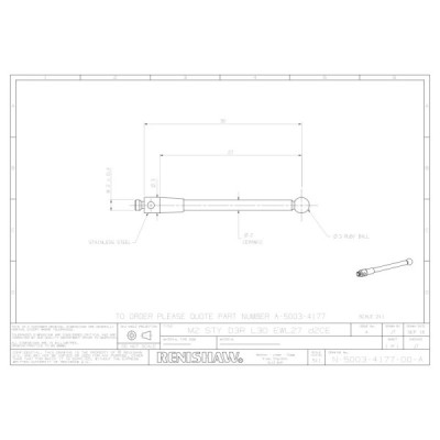 Kulka rubinowa M2, trzon ceramiczny, śr. 3 mm, dł. 30 mm, efektywna długość robocza 27 mm