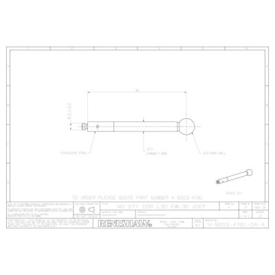 Kulka rubinowa M2, trzon z włókna węglowego, śr. 5 mm, dł. 30 mm, efektywna długość robocza 30 mm