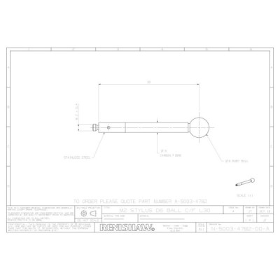 Kulka rubinowa M2, trzon z włókna węglowego, śr. 6 mm, dł. 30 mm, efektywna długość robocza 30 mm
