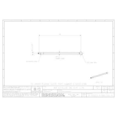 Kulka rubinowa M2, trzon z włókna węglowego, śr. 5 mm, dł. 75 mm, efektywna długość robocza 75 mm