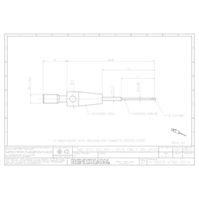 Uchwyt mocujący trzpienia gwiazdowego z kulką rubinową M2, trzon z węglika wolframu, śr. 0,5 mm, dł. 18,5 mm