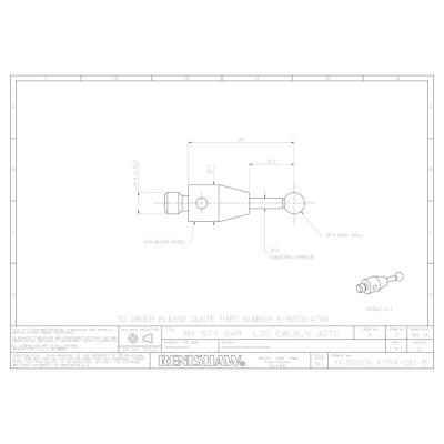 Kulka rubinowa M4, trzon z węglika wolframu, śr. 4 mm, dł. 20 mm, efektywna długość robocza 8,5 mm