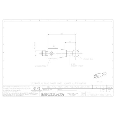 Kulka rubinowa M4, trzon z węglika wolframu, śr. 5 mm, dł. 20 mm, efektywna długość robocza 7,9 mm