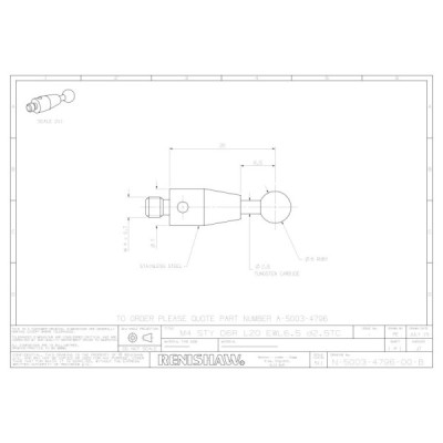 Kulka rubinowa M4, trzon z węglika wolframu, śr. 6 mm, dł. 20 mm, efektywna długość robocza 10,7 mm