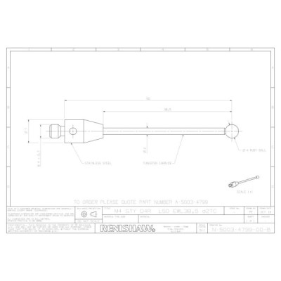 Kulka rubinowa M4, trzon z węglika wolframu, śr. 4 mm, dł. 50 mm, efektywna długość robocza 38,5 mm