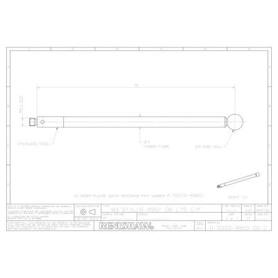 Kulka rubinowa M3, trzon z włókna węglowego, śr. 6 mm, dł. 75 mm, efektywna długość robocza 75 mm