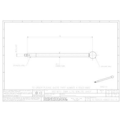 Kulka rubinowa M3, trzon z włókna węglowego, śr. 8 mm, dł. 75 mm, efektywna długość robocza 75 mm