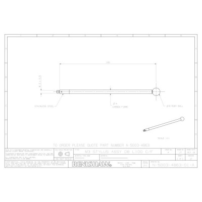 Kulka rubinowa M3, trzon z włókna węglowego, śr. 8 mm, dł. 100 mm, efektywna długość robocza 100 mm