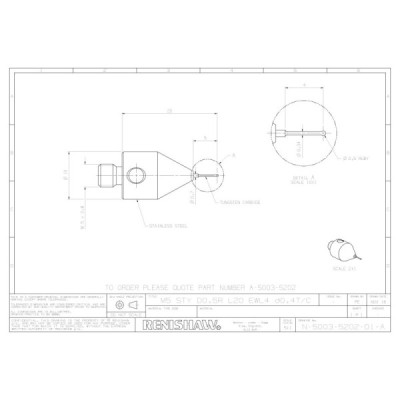 Kulka rubinowa M5, trzon z węglika wolframu, śr. 0,5 mm, dł. 20 mm, efektywna długość robocza 4 mm