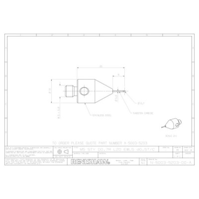 Kulka rubinowa M5, trzon z węglika wolframu, śr. 0,7 mm, dł. 20 mm, efektywna długość robocza 5 mm