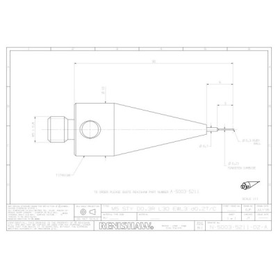 Kulka rubinowa M5, trzon z węglika wolframu, śr. 0,3 mm, dł. 30 mm, efektywna długość robocza 3 mm