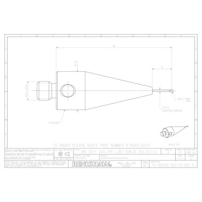 Kulka rubinowa M5, trzon z węglika wolframu, śr. 0,7 mm, dł. 30 mm, efektywna długość robocza 5 mm