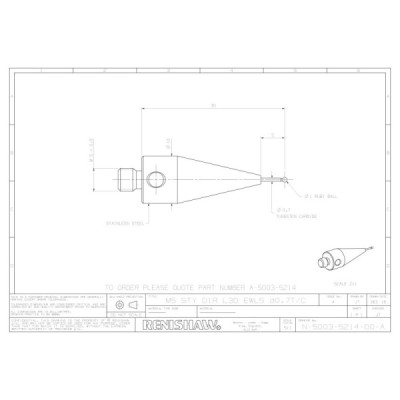 Kulka rubinowa M5, trzon z węglika wolframu, śr. 1 mm, dł. 30 mm, efektywna długość robocza 5 mm